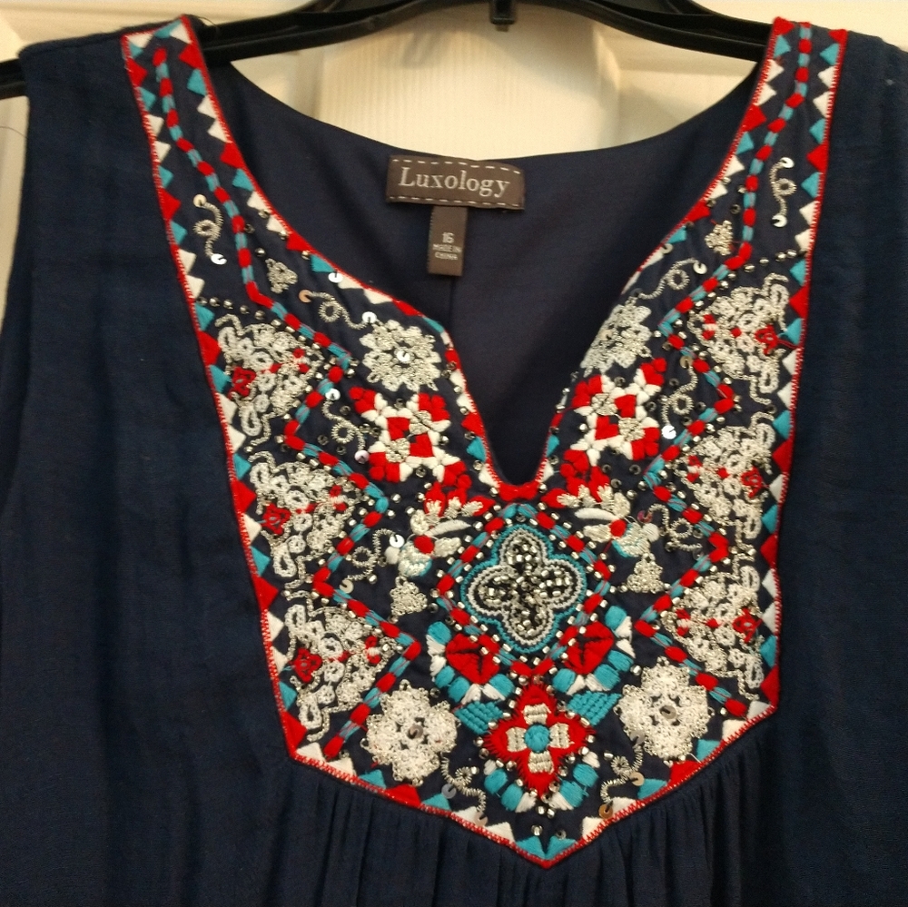 Luxology NWT Navy blue beaded dress